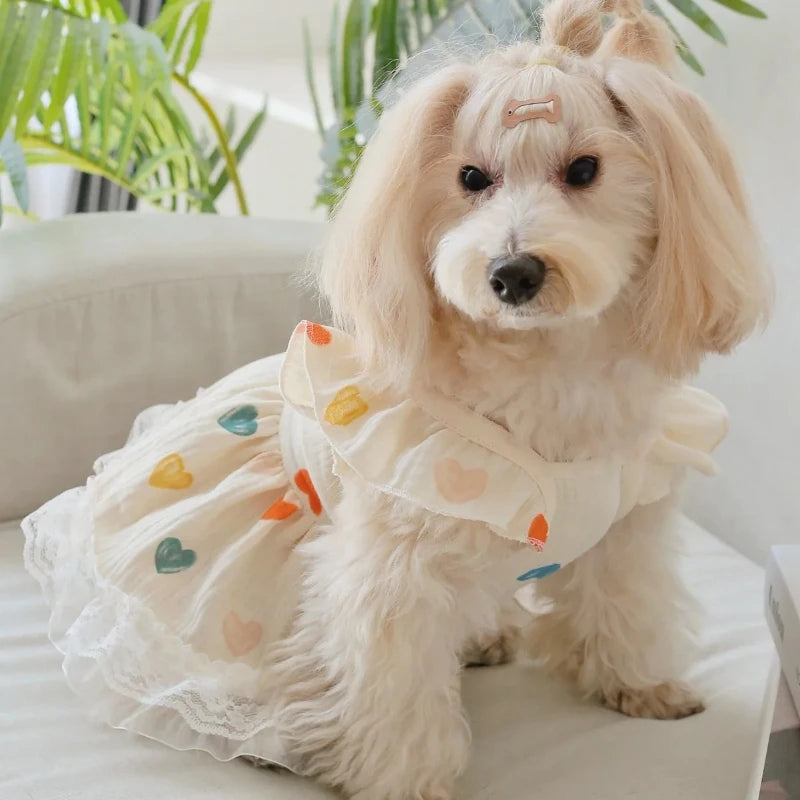 Heart Flutter Sleeve Pet Dress for Small Dogs Cats
