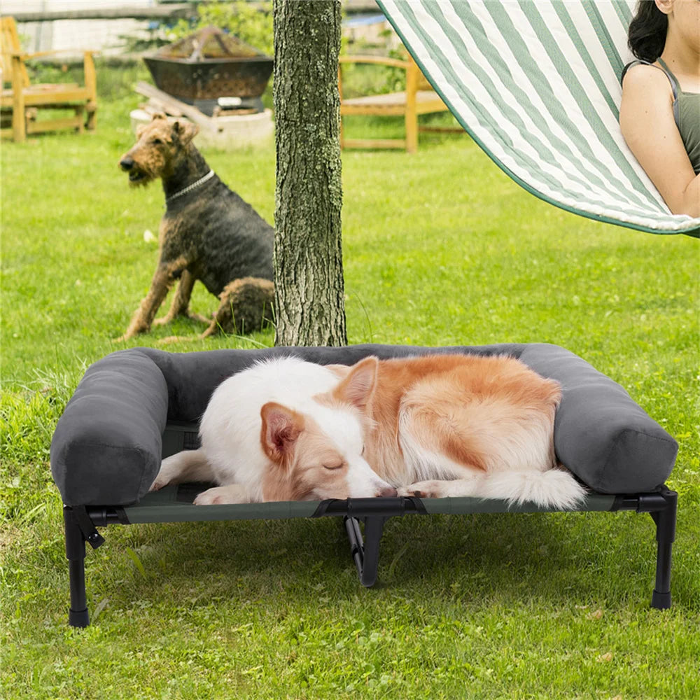 XXL Raised Cooling Dog Bed with Plush Mat