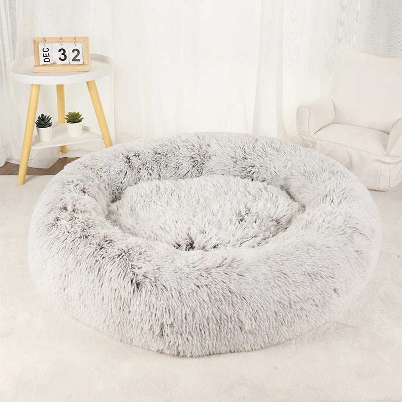 Plush Donut Dog Bed Round Fluffy Winter Pet Basket