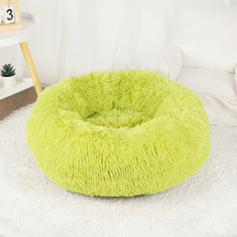 Plush Donut Dog Bed Round Fluffy Winter Pet Basket