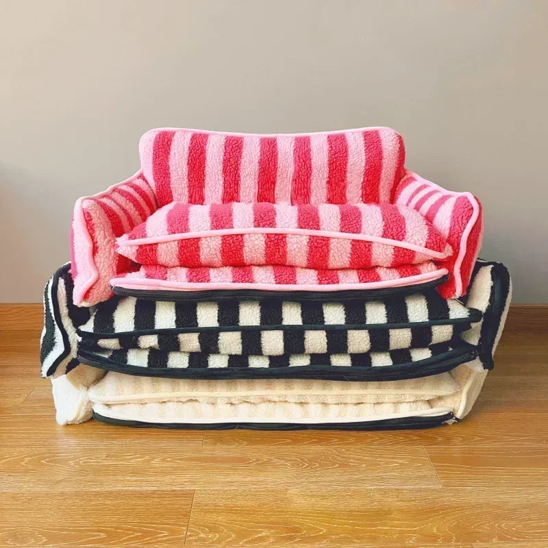 Washable Striped Pet Sofa Bed for Small Dogs Cats