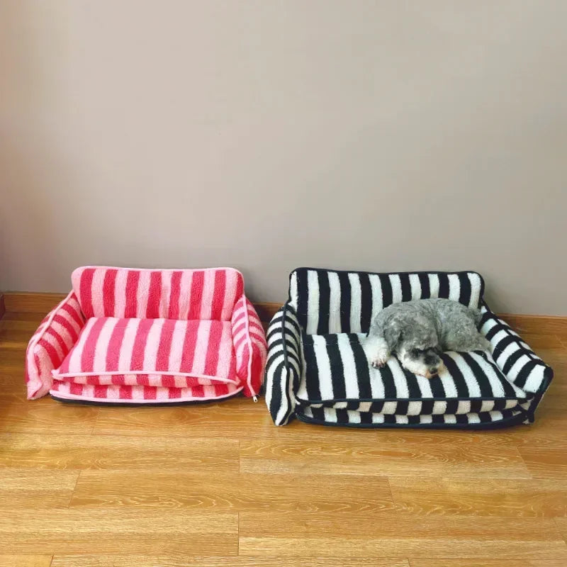 Washable Striped Pet Sofa Bed for Small Dogs Cats