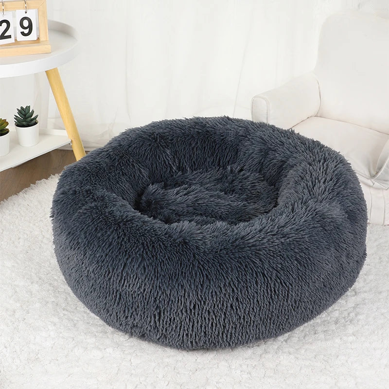 Plush Donut Dog Bed Round Fluffy Winter Pet Basket