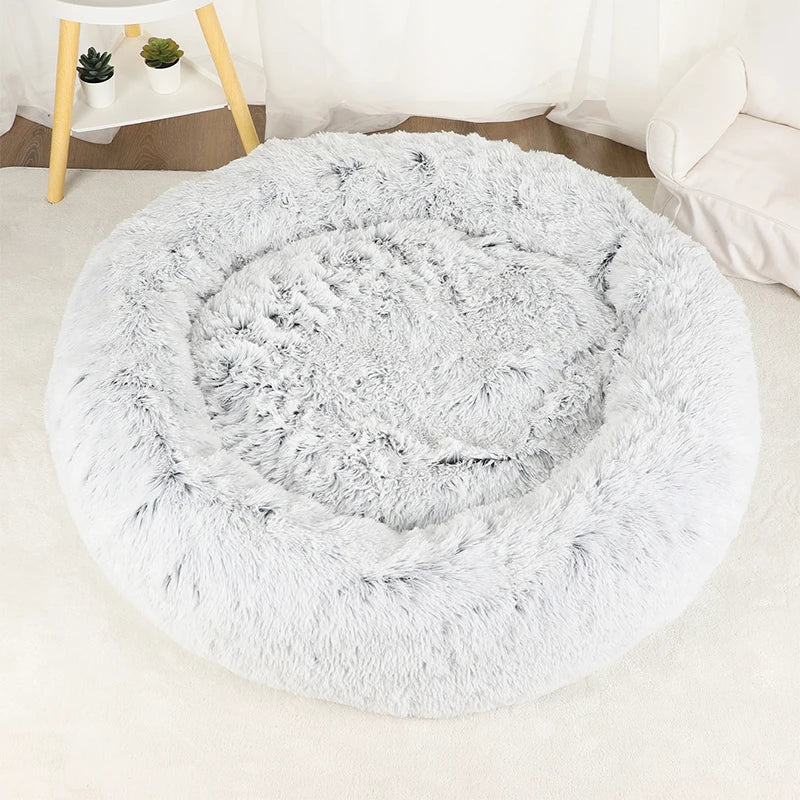 Plush Donut Dog Bed Round Fluffy Winter Pet Basket