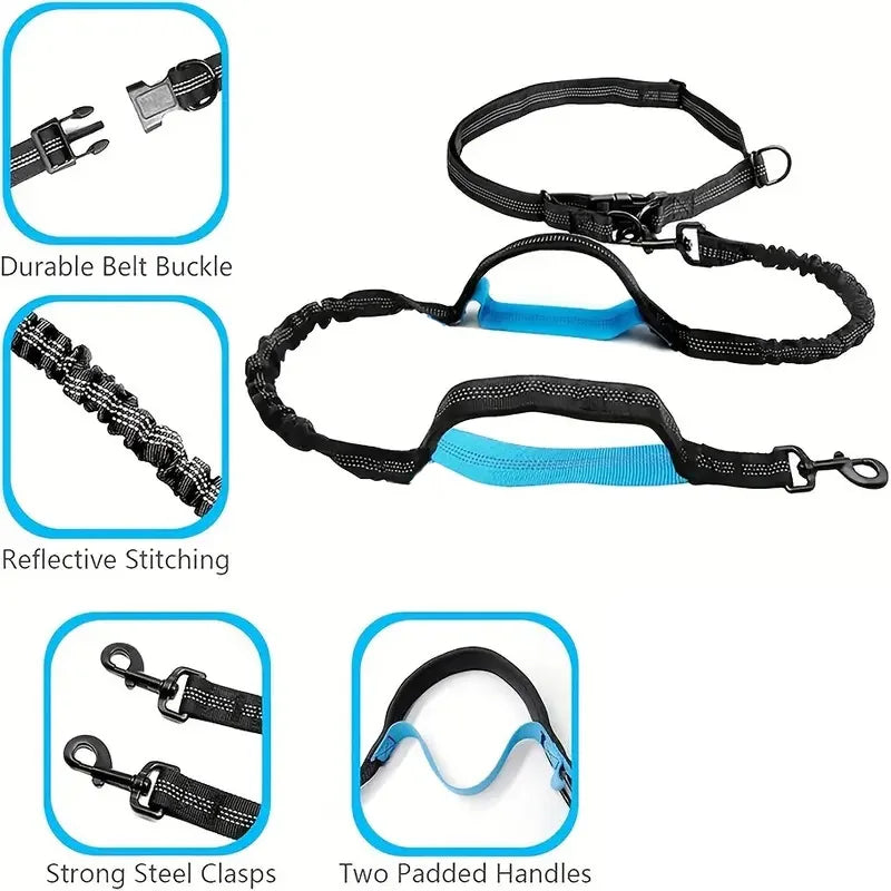 Hands-Free Adjustable Running Dog Leash with Double Handles Elastic