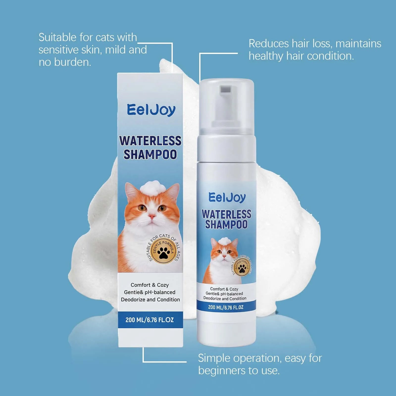No-Rinse Cat Shampoo pH Balanced Daily Care Formula