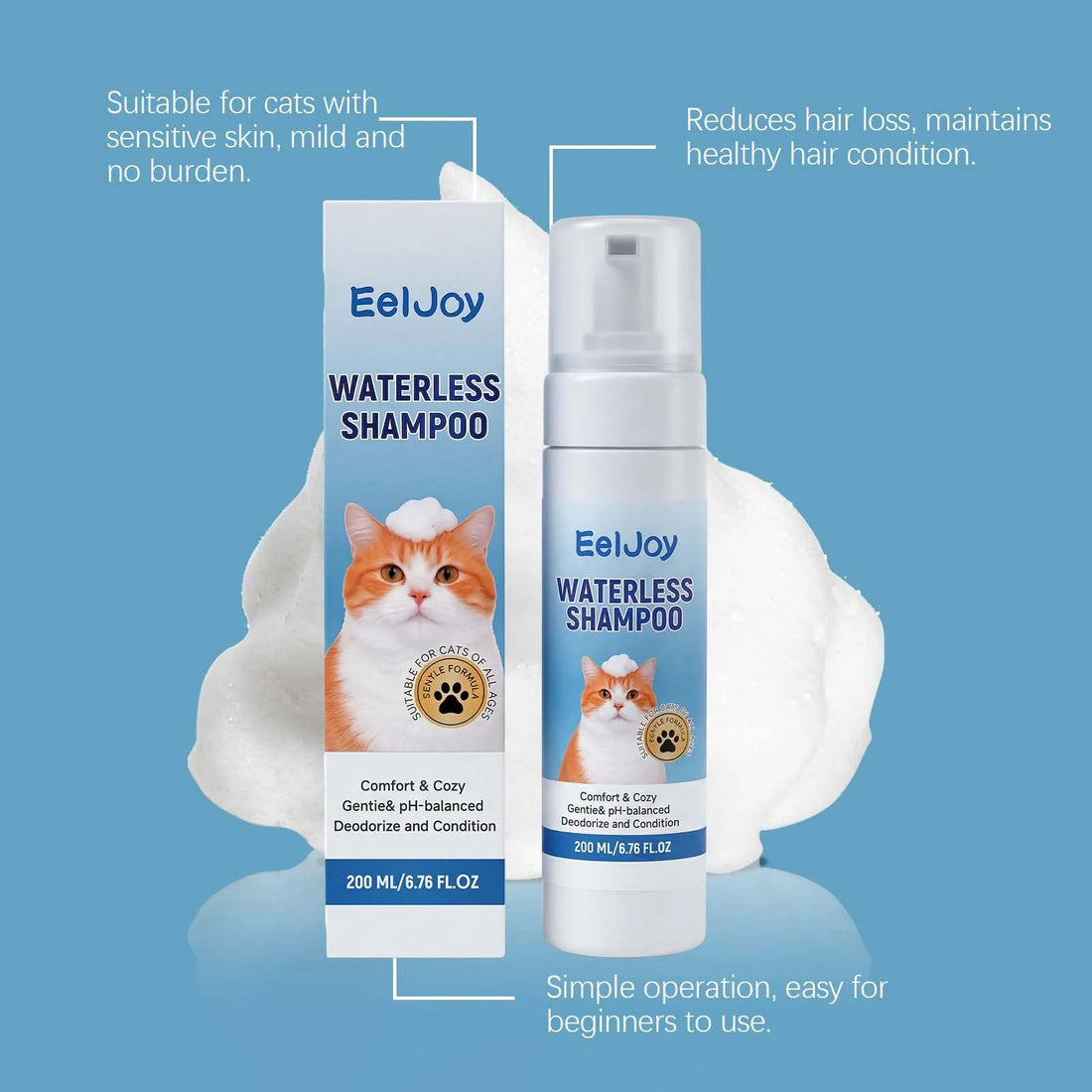 No-Rinse Cat Shampoo pH Balanced Daily Care Formula